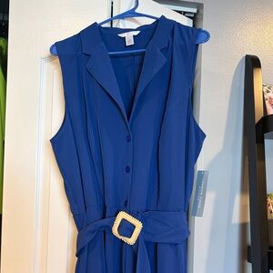 London Times Blue Sleeveless Dress